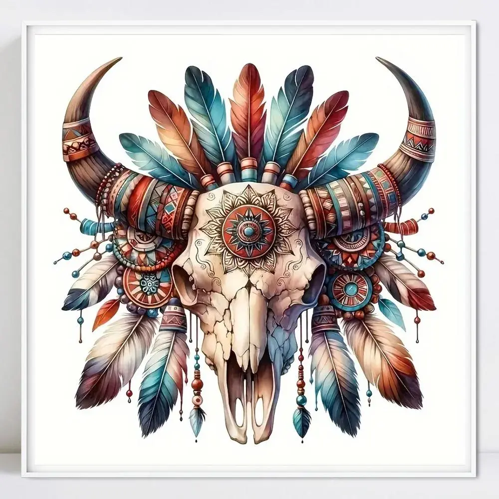 Cow Skull Pattern DIY Diamond Arts Crafts Colorful Painting Kit without Frame, DIY Decorative Art Picture for Beginner, Wall Art Decor for Home Living Room Bedroom, Diamond Painting Kits