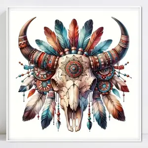 Cow Skull Pattern DIY Diamond Arts Colorful Painting Kit without Frame, DIY Decorative Art Picture for Beginner, Wall Art Decor for Home Living Room Bedroom, Diamond Painting Kits