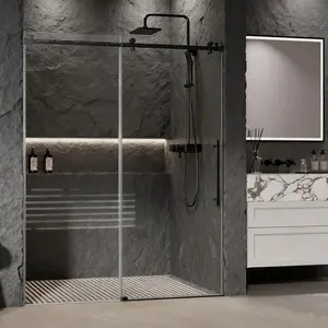 56-60" W x 75 "H Frameless Sliding Shower Door with SGCC Tempered Glass 5/16" (8mm), Adjustable Sliding Shower Door with Stainless Steel Hardware for Bathroom, Easy-to-Clean, Black