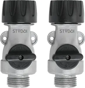 STYDDI Full Flow Garden Hose Shut Off Valve, Metal High Flow Water Hose Shut Off Connector with Cap Type Valve, Single Full-Flow Hose Shutoff Valve, 3/4" GHT, 2 PCS Silver and Black