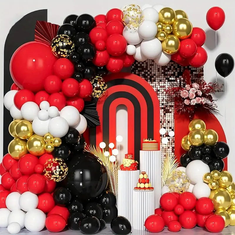 130pcs Elegant Balloon Arch Kit - Red, Black, White & Golden Latex Balloons with Festive Tinsel Confetti for Valentine'S Day, Anniversaries, Weddings, Graduations & Parties - Versatile Event Decor Set, Party Decorations Birthday Balloons