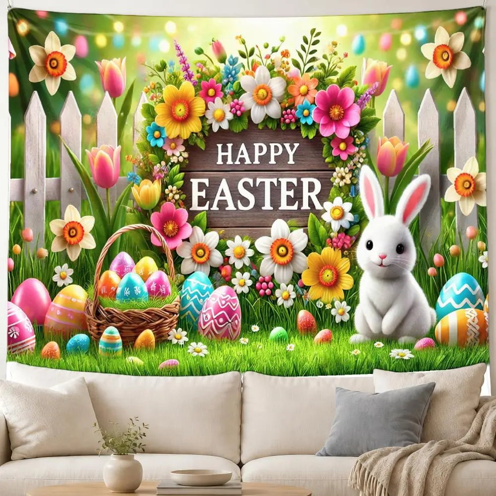 2D Flat - 2D Flat - 1pc 2D Backdrop Featuring Easter Eggs, Bunnies, And Flowers, Available in Multiple Sizes. This Wall Decoration Is Suitable for Living Rooms, Bedrooms, Offices, Outdoor Parties, And Holiday Gifts, Requiring No Electricity