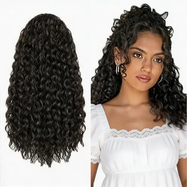 Estrella Hair Kinky Curly Ponytail & Kinky Straight Ponytail 180% Density Brazilian Virgin Human Hair Drawstring ,  Clip In Hair Extensions for Black Women, Natural Black, 16-26 Inches