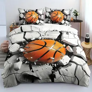 3-Piece Basketball Print Bedding Set, Soft Breathable Polyester Fabric, All-Season Use, Includes 1 Fitted Sheet + 2 Pillowcases