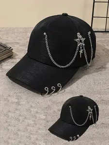 Chain Decor Baseball Cap, Casual Outdoor Sports Hat for Men & Women, Fashion Accessories for Daily Wear, Fitted Hat, Quality Caps