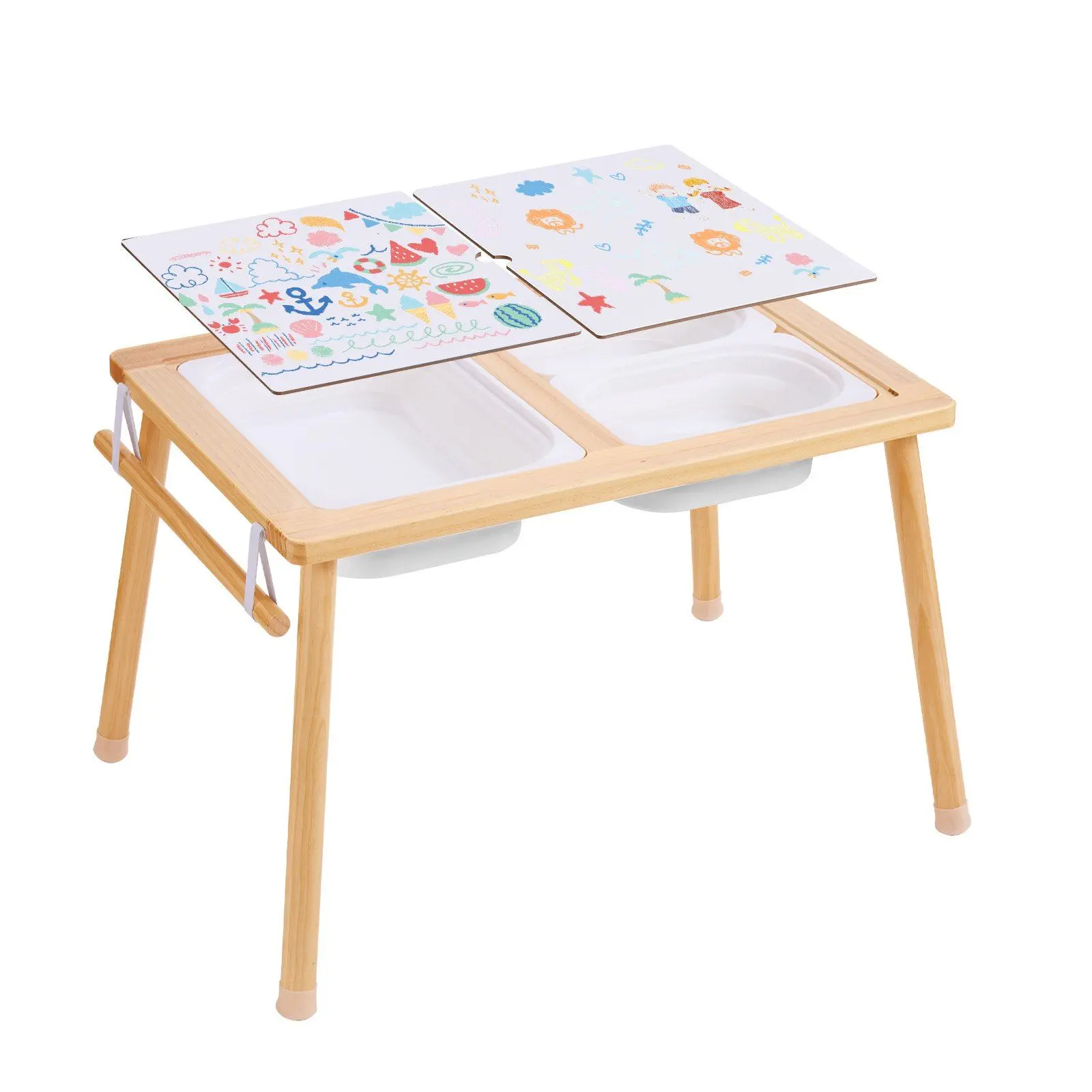 VEVOR Sensory Table for Toddlers, Kids Activity Table with 3 Foldable Storage Bins & Paper Roll Holder, Indoor/Outdoor Play Sand and Water Table, Wooden Kids Sensory Table - Gift for Boys Girls