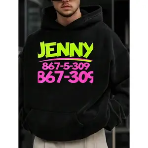 Retro 867-5309 Jenny Graphic Hoodie - Vintage 90s Style Long Sleeve Pullover Sweatshirt - Casual Streetwear Top For Men And Women - Fall Outfits