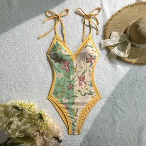 Ladies' fashionable one-piece double-sided printed swimsuit