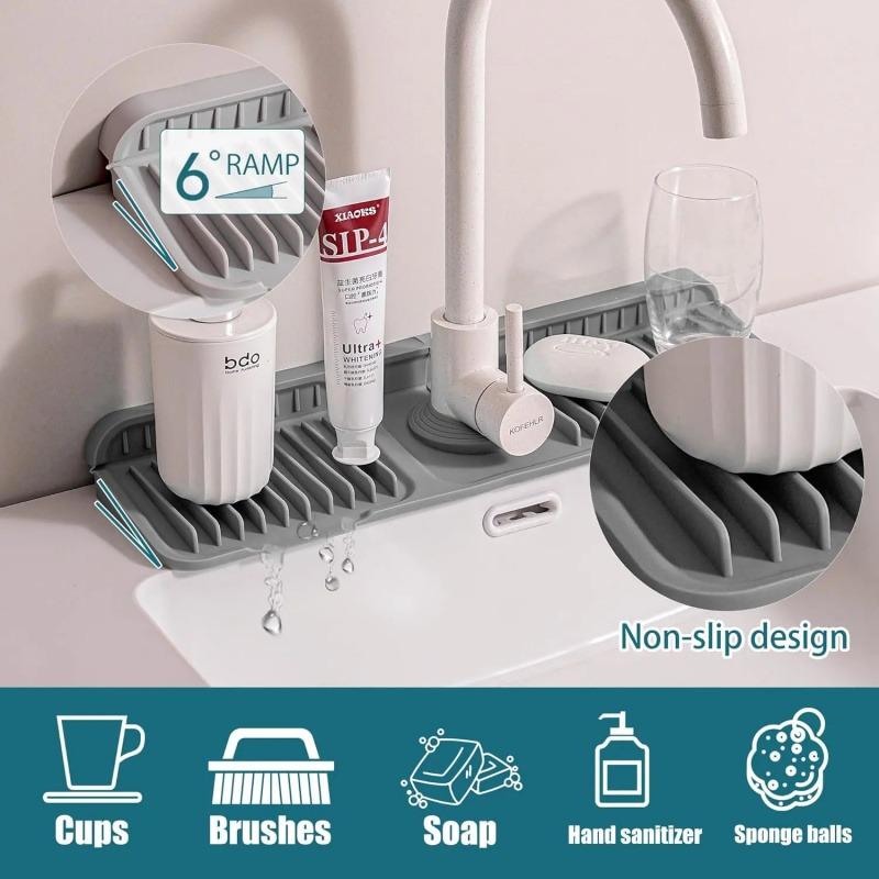 2PACK Folding sink splash guard behind faucet-faucet mat for kitchen sink-silicone kitchen faucet mat-faucet draining mat of sink accessories with button lock long protector
