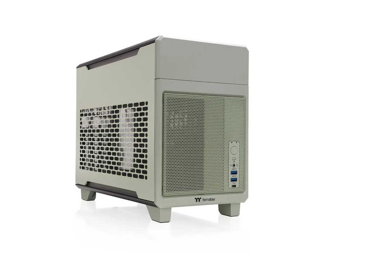 Thermaltake TR100 SFF Chassis mITX Support 18.9 Liters PCIe 4.0 Riser Cable Included 360mm GPU Clearance 280mm Radiator Support Removable PCIe Bracket, Matcha Green, CA-11A-00SENN-00