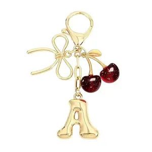Women's Cherry Bow Letter Pendant Keychain, Casual Style Wallet, Handbag and Backpack Accessory, Car Keychain for Students