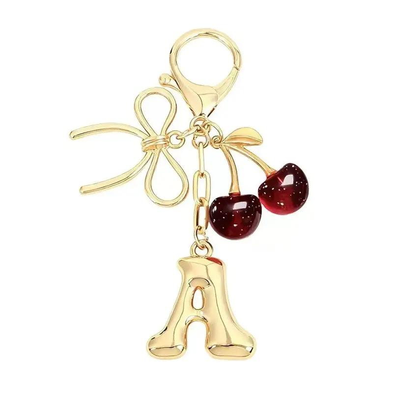 BIGWIG Women's Cute Synthetic Alloy Cherry Bow Charm Round Keychain - Car Key Accessory, Backpack Attachment, Stylish Casual Costume Jewelry