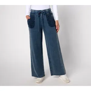 QVC Women's Petite French Terry-and-Crochet Ankle Pants