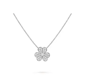 Pre-owned Van Cleef & Arpels Frivole pendant, small model, rhodium plated 18K white gold full paved