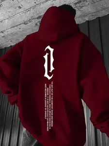 Men's Letter Print Graphic Hoodie, Casual Fashion Sweatshirt, Casual Loose Long Sleeve Hooded Sweatshirt for Fall & Winter, Men's Clothes for Daily Wear