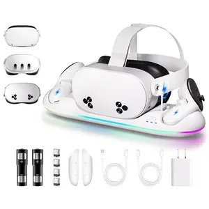 Charging Dock for Meta Quest 3＆Quest 3S-Fast Charging Station Compatible with Oculus Quest 2&3＆3S-VR Charging Accessories with RGB Light-Magnetic Charging Stand for Controller-2 Rechargeable Batteries
