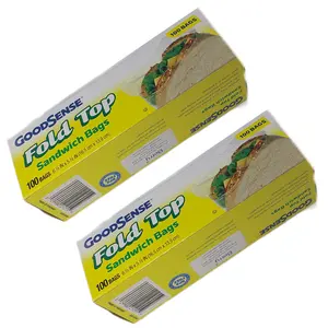 GoodSense Fold Top Sandwich Bags 100 Pcs Per Box Standard Size Clear Plastic Bags for Food Moisture Proof & ECO-Friendly Sandwich Baggies Containers Kitchen Storage Disposable Transparent