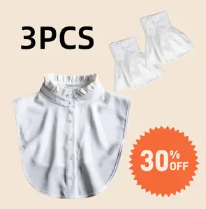 White Sleeve Cuffs Womens, Versatile Shirt Cuff, Women's Fake Sleevecuffs, Pleated Oversleeve, Detachable French 3PCSShirt Wrist Cuff, Half Shirts Layering for Women,Detachable Dickey Collar Blouse Half Shirts False Collar Accessory