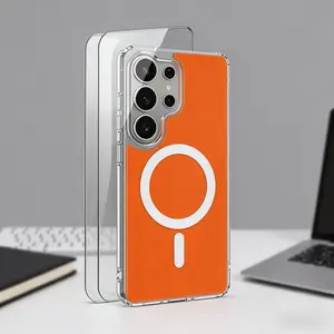 3PCS (1 Phone Case + 2 Tempered Glass Screen Protectors)  Magnetic Acrylic Phone Case For Samsung Galaxy S26 Plus + S25 S24 FE S23 S22 Ultra A57 A56 A55 A37 A36 A17 A16 A07 A06