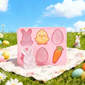 Easter Ice Cube Tray Silicone Bunny Rabbit Carrot & Egg Shapes Mold for DIY Party Drinks Flexible Food-grade Silicone Material for Cocktail Home Kitchen