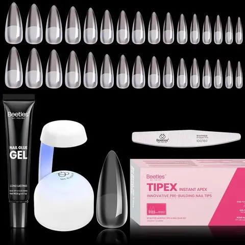 Beetles Tipex Instant Apex Thick & Strong Acrylic Nail Extensions Set, Tipex Medium Coffin 224pcs Kit for Flat Nails, Square Almond Stiletto Shapes, DIY Manicure Gifts for Women (No Base Gel Included), 224 Pcs 16 Sizes Medium Stiletto Kit