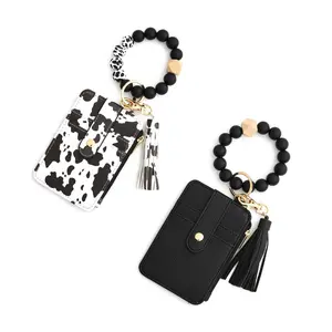 Boho Style Beaded & Tassel Decor Keychain, Keychain Wallet Wristlet Small Credit Card Holder Bracelet Key Chain Purse Bangle Tassel Beads Key Rings for Women, Trendy All-match Keychain for Birthday Gift