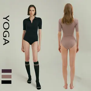(WITH LOGO) Women Polo Yoga Jumpsuit Tummy Control Dance Leotard with Snap Crotch