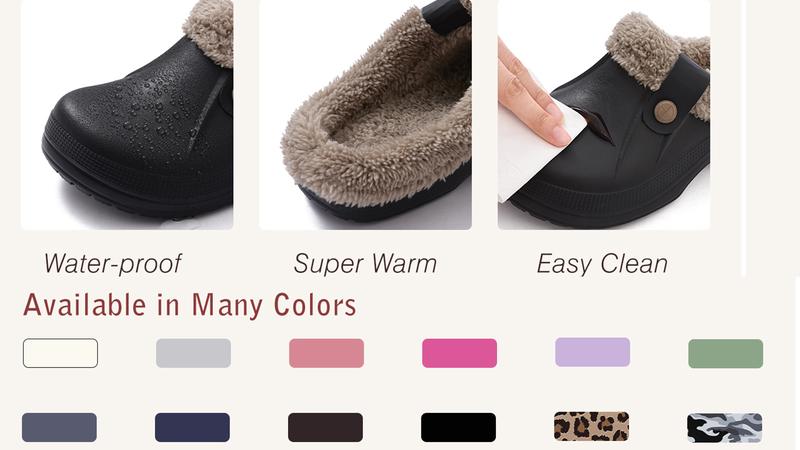 KIDMI Women's Waterproof Fur Lined Clogs Slippers for Indoor & Outdoor Use, Fuzzy Comfortable Garden Shoes Winter Men Cotton Shoes