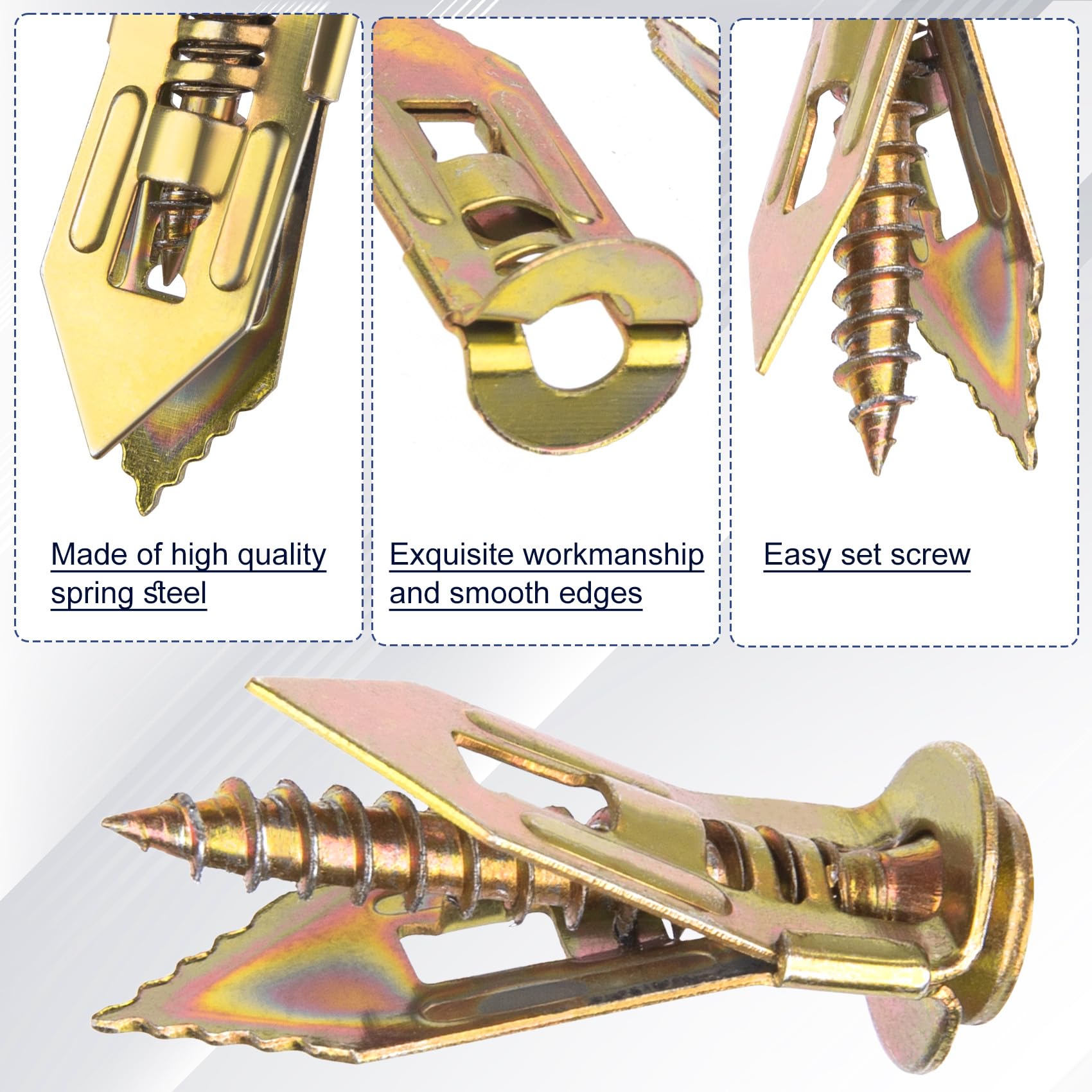 Upgrade Heavy Duty Drywall Self Drilling Anchor Kit Galvanized Spring Steel Expansion Screw Anti Corrosion Anti Stripping Thread No Damage Wall Mount Fasteners