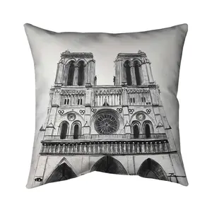 Begin Home Decor 5541-1616-AR8 16 x 16 in. Notre-Dame De Paris Monochrome White Pillow - Home Decor