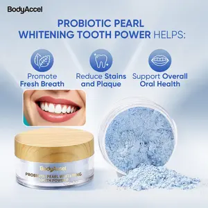 BodyAccel Whitening Tooth Powder 1box/60g Natural Pearl Probiotic Tooth Deep Cleaning Freshens Breath Quadruple Whitening Power Fresh Mint + Natural Ingredients