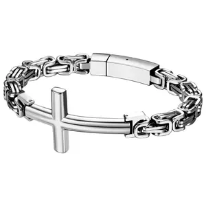 OIDEA Men's Cross Bracelet: Punk Stainless Steel Byzantine Link Chain Bracelets Christian Faith Bracelets Religious Jewelry Gifts for Men and Women Fashion Accessories emo accessories