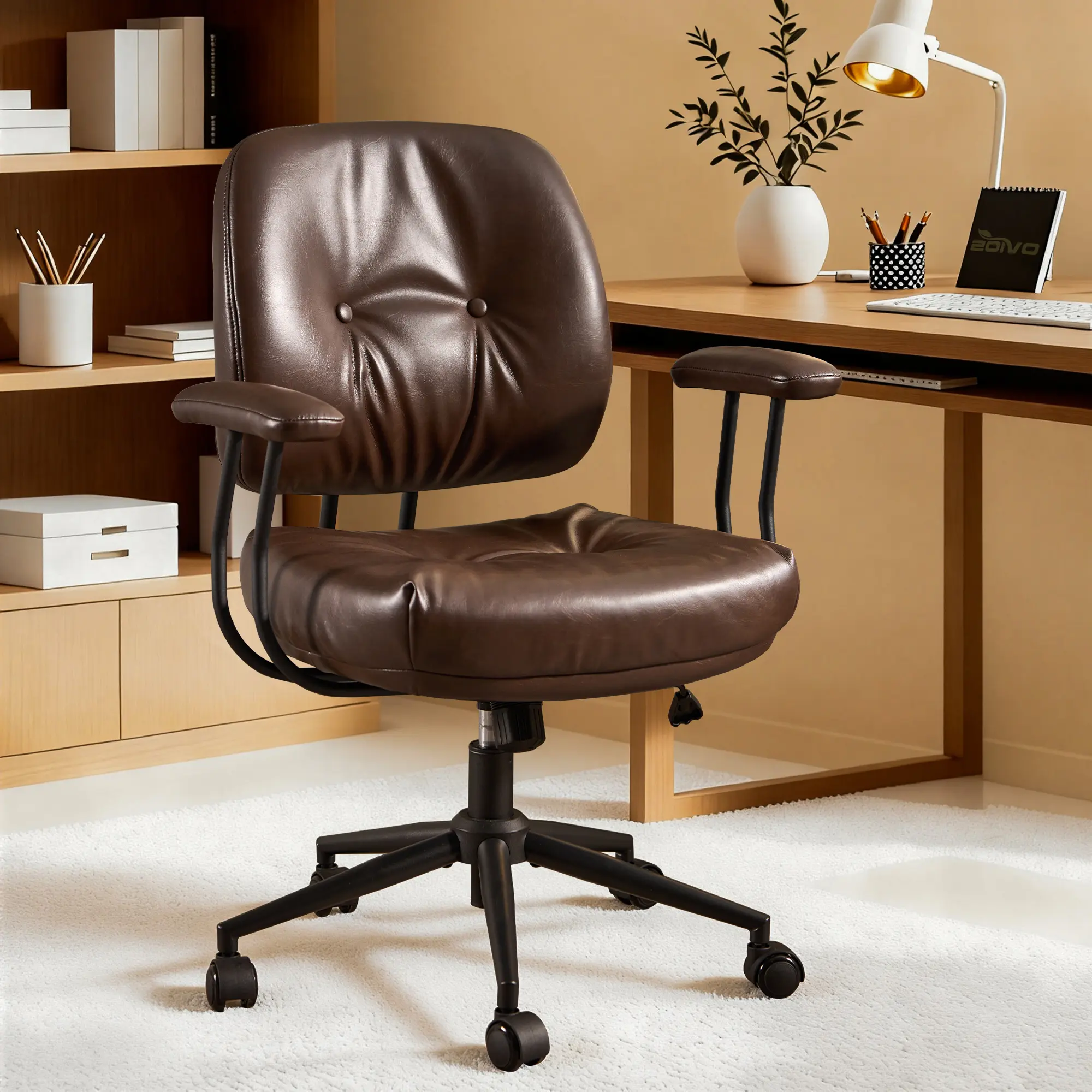 Dark Brown PU with Thick Cushion&Armrest