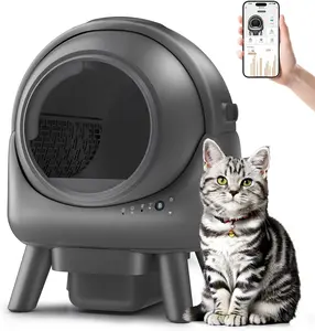 Automatic Litter Box, Self Cleaning Litter Box for Multiple Cats, Smart APP Control & Dual Safety Sensors, 15-Day Large Capacity Waste Bin, Odor Control, Includes Trash Bags,Gray