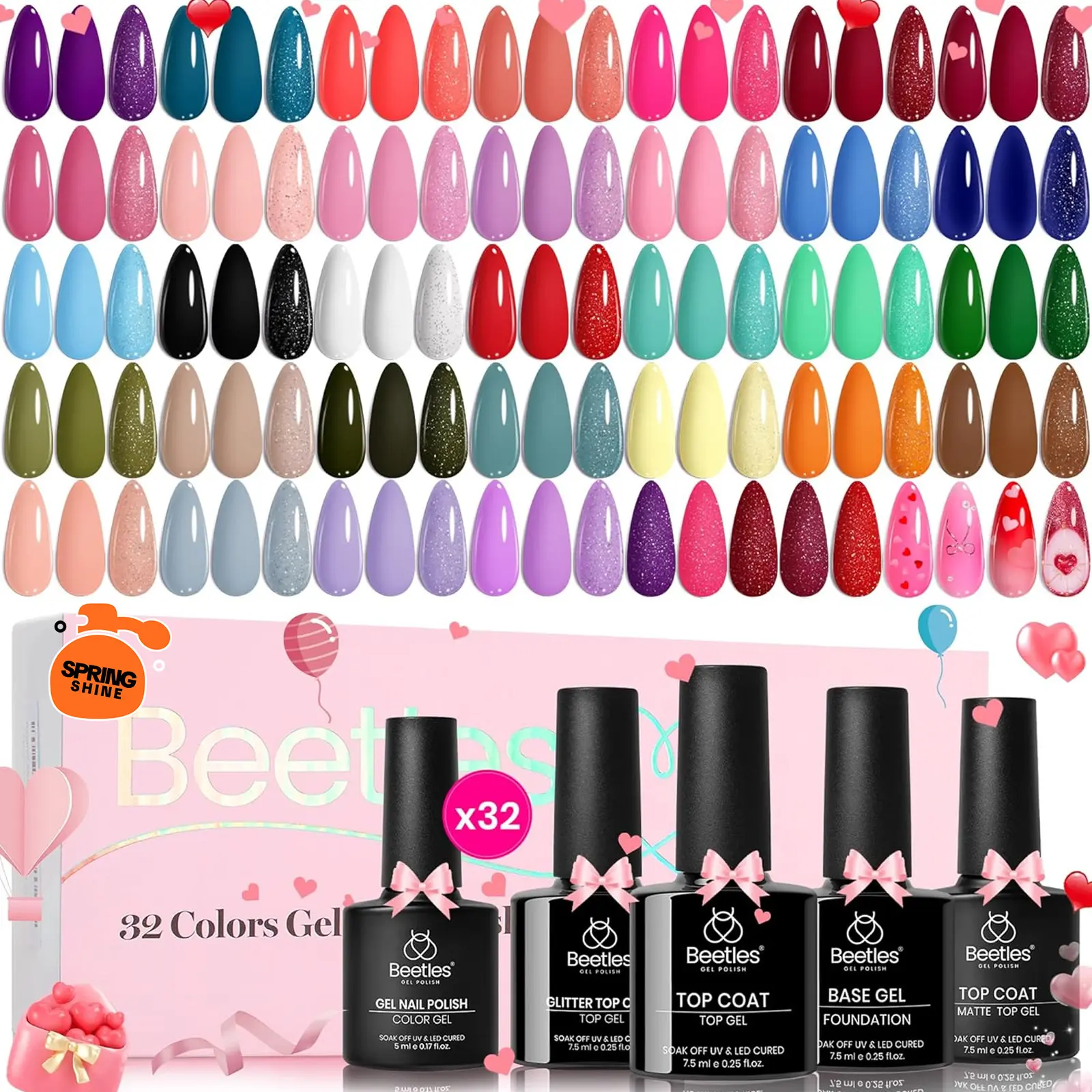 [Beetles] 20-32 Colors Gel Nail Polish Set - Impressionist Garden Gel & Top Base Coat with Brushes & False Nails Tip Must Have Salon at Home Gift for Women Girls Includes Burgundy, Red, Blue, Purple, Hot Pink, Green, Black, White Nail Art