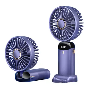 Portable Handheld Fan Battery Operated with Base, 8 Hours, Digital Display, 5 Speeds, 90° Ajustable, Rechargeable Mini Fan for Outdoor Indoor