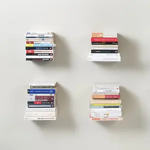 Heavy-Duty Invisible Floating Bookshelf - No Assembly Needed, Space-Saving Wall-Mounted Bookcase with Modern Minimalist Design, Sturdy Metal Construction for Living Room, Home Office, Library - Decorative Shelving Unit Organizer (White Finish), Bookcase F