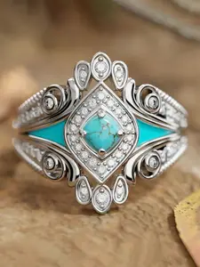 1 PC Gorgeous Cubic Zirconia & Faux Turquoise Ring For Women For Wedding Engagement Party Jewelry Valentine's Day Gift