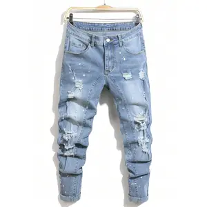 Plus-Size Men'S Jeans High Street Trendy Brand Extra Stretch Ripped Skinny Jeans, Plus Size Low Rise Raw Hem Denim Shorts bootcut jeans men pants baggy men’s shorts Distressed Slim Straight Men's Casual Retro Camouflage Double versatile casual wear