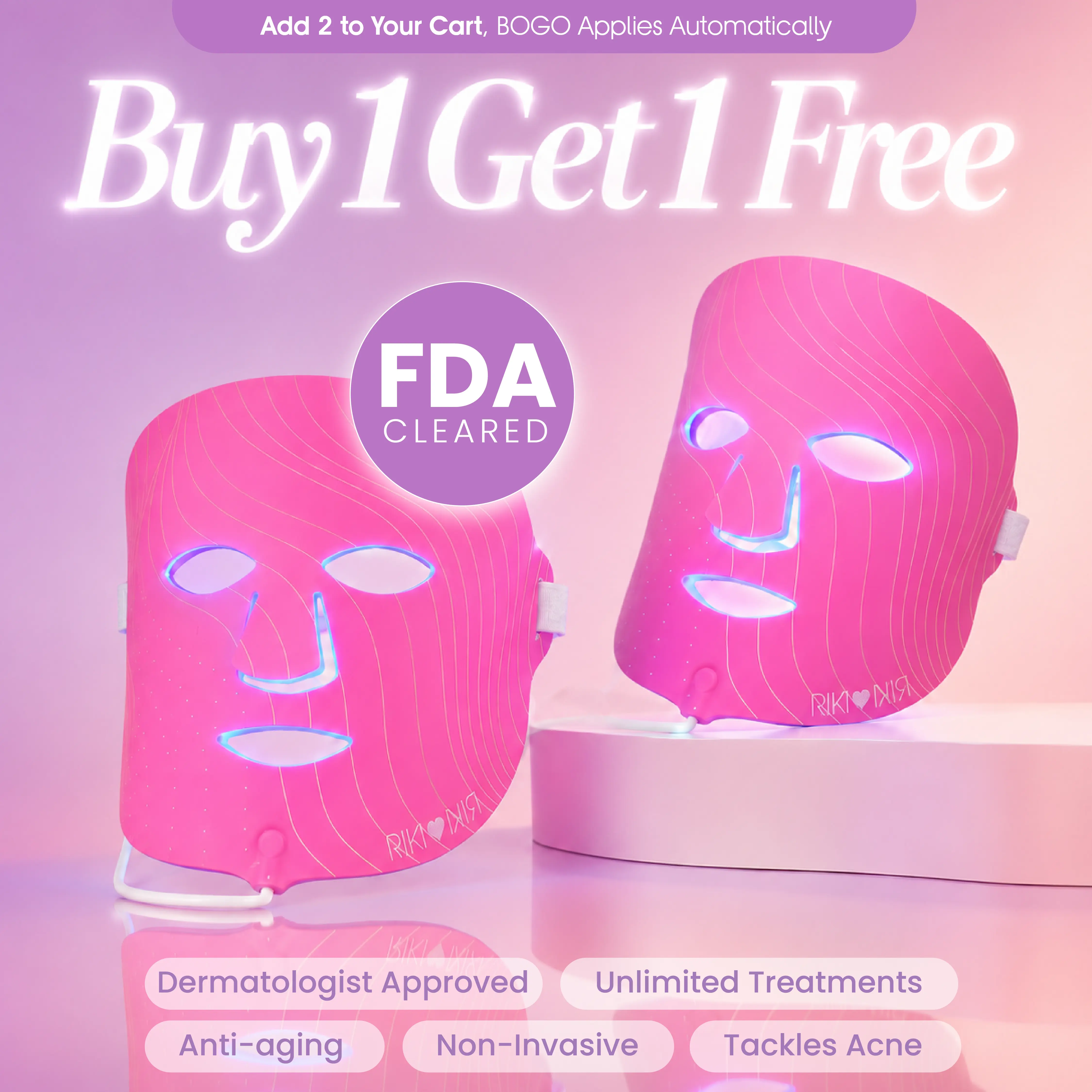 RIKI Baby Face LED Face Mask – 630nm Red Light, 830nm Infrared & 465nm Blue Light Therapy for Fine Lines, Wrinkles, Acne, Uneven Skin Tone & Skin Rejuvenation, 4 LED Modes, Comfortable Ergonomic Fit, Wireless, USB Rechargeable