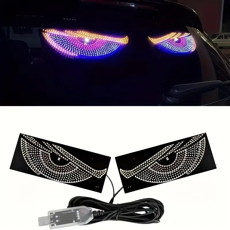 2-Pack Car “Evil Eye” Lights, Dynamic Flexible Digital LED Signage Display for Windshields, Versatile Exterior Decorative Lighting Accessories for Cars, Universal Fit