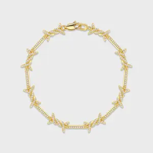 Iced Barbed Wire Bracelet 14K Gold Plated - 6mm