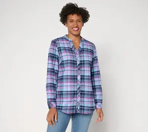 Joan Rivers Double Brushed Flannel Boyfriend Roll-Tab Shirt