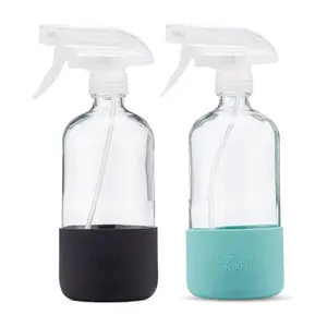 Just Like Joan Glass Spray Bottles for Cleaning Solutions - Empty Spray Bottles with Silicone Sleeve - Essential Oils, Plants, Bleach - Refillable 16 oz Food Safe (Pure White) Household
