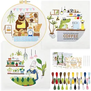 3 count 7.8 Inches  Design - Cartoon , Crocodile, Bear Embroidery Starter Kit with 28 Stitch Techniqe Instrction Booklet -  for Beginners