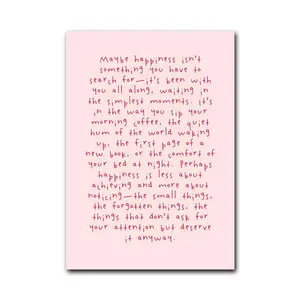 1 Piece/Set Happy Quotes Print, Pink and Red Font Wall Decoration, Pink Inspirational Positive Mindset Poster, Girl's Bedroom Decorative Painting, Home Decor Living Room, Wall Decoration, Frameless, Quote Prints
