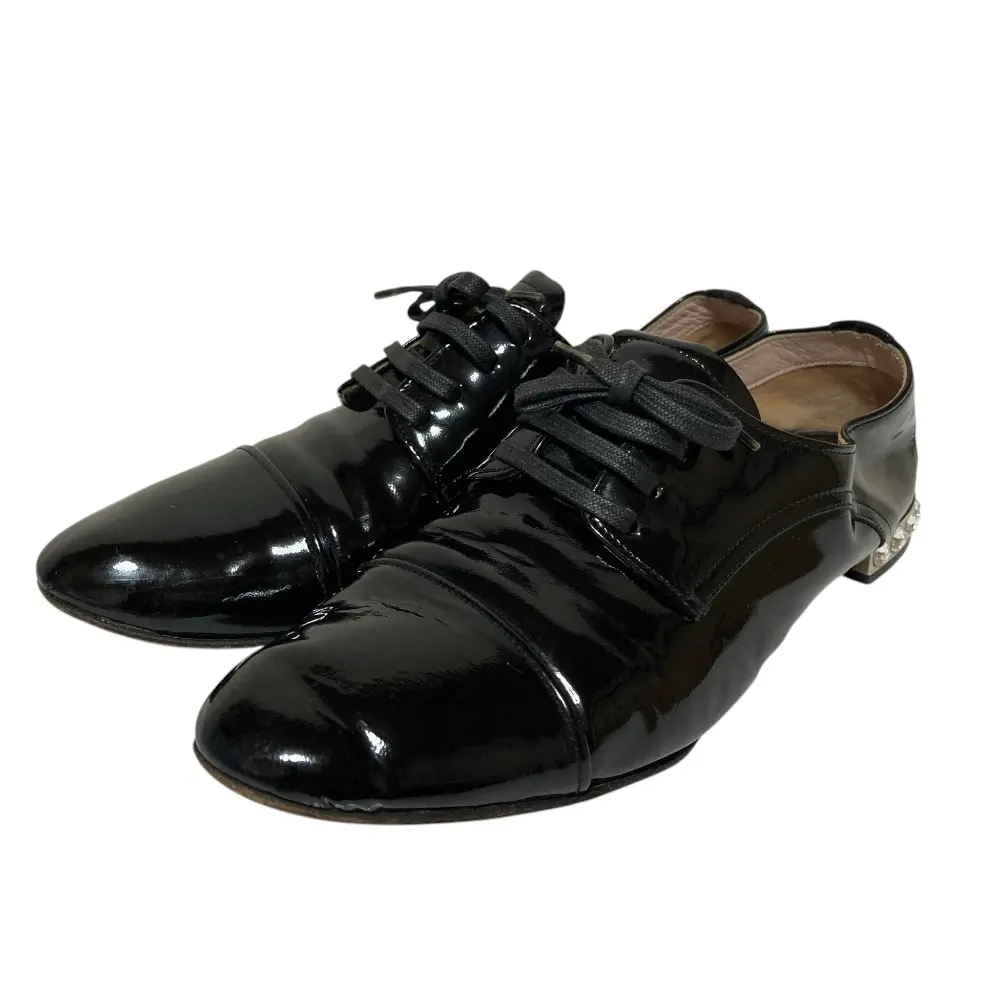 Pre-owned miu miu Patent Leather Small Leather Goods Crystal Heel Oxford Shoes