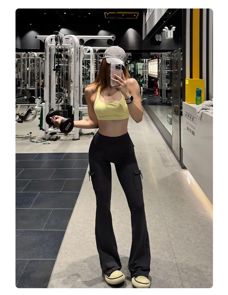 YEOREO CoreFlex Women's Workout Flare Leggings with Pockets Hidden Scrunch High Waisted Cargo Gym Yoga No Front Seam Leggings Flared Joggers Fitness Outfit Camouflage Sports Pants 75% Nylon 25% Spandex