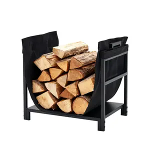 17.7 Inch Firewood Rack with Carrier Bag, Indoor Outdoor Log Holder, Metal Wood Storage Rack for Fireplace Patio Backyard, Compact Firewood Organizer Stand