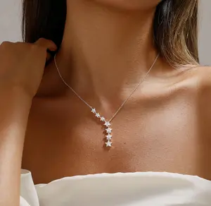 Kyerlyn Crystal Dainty Star Necklace for Women & Girls, Star CZ Charm Y-Necklace Silver Shining Exquisite Choker Necklace for Women Adjustable necklace Best Gift for self / her Perfect Mother’s Day Gift for Mom